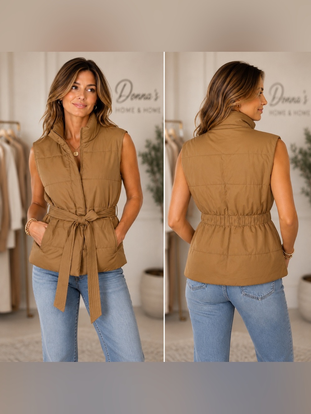 MARC NEW YORK Carmel Gold Hardware Faux Leather Belted Puffer Vest NWOTs